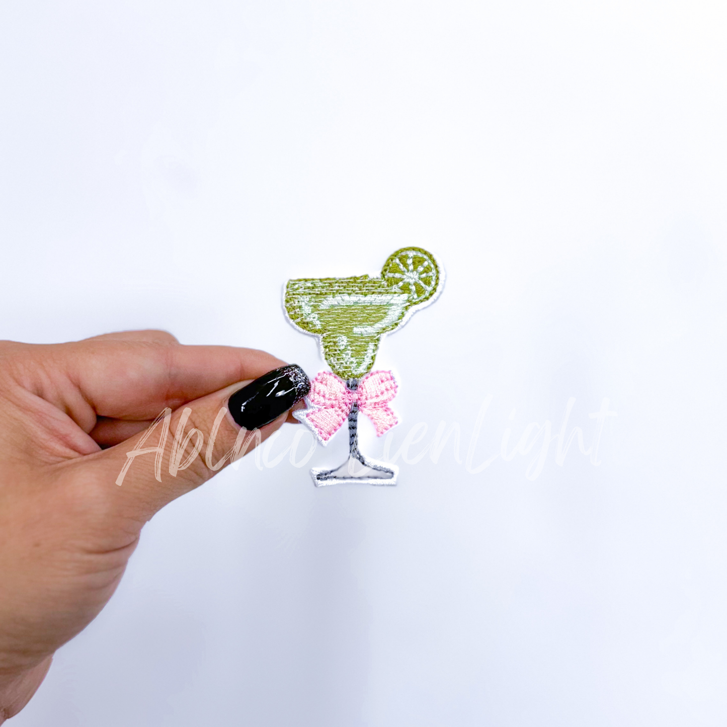 Dainty small margarita glass bow embroidery patch