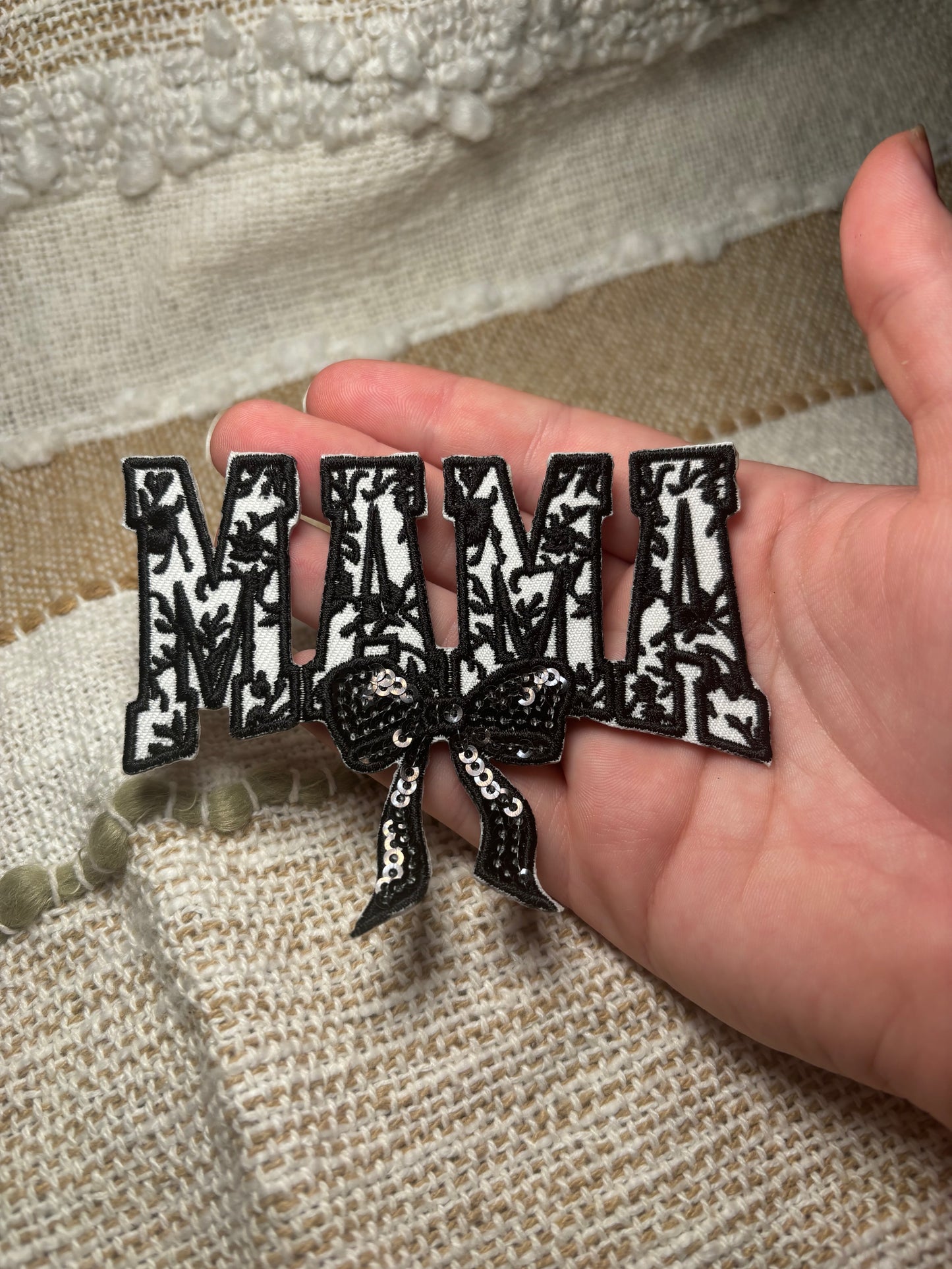 Black Floral Mama Patch