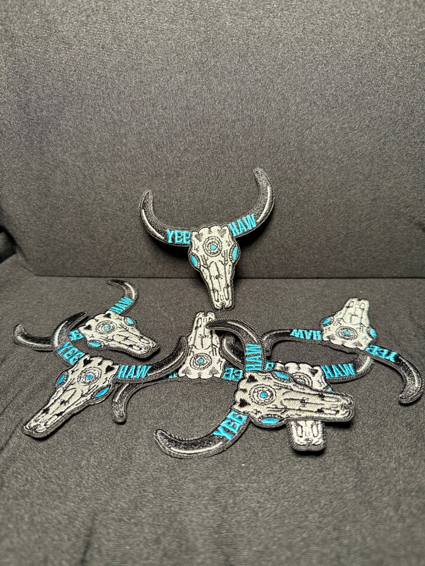 Turquoise Yeehaw Cow Skull Patch