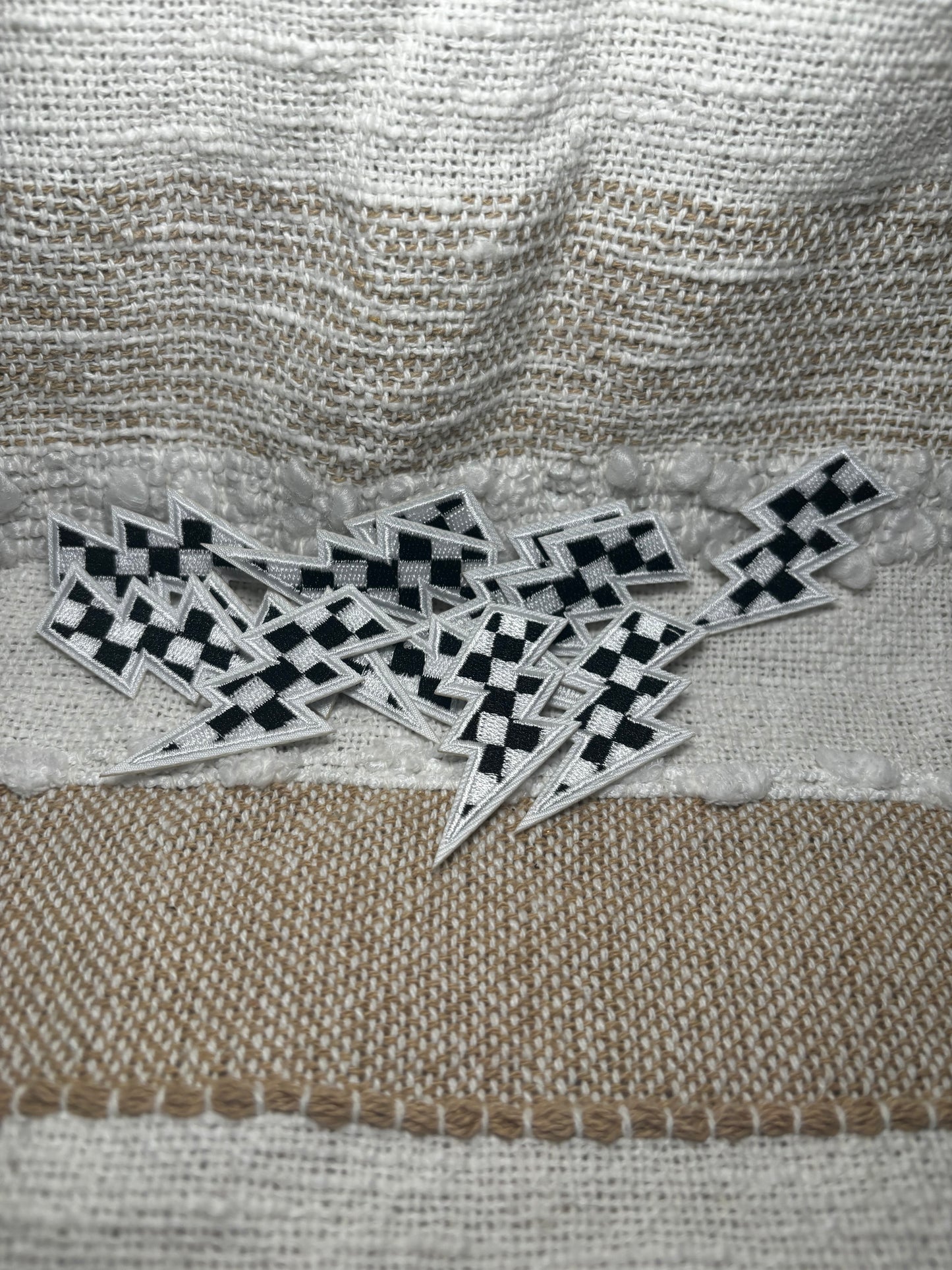 Black & White Checkered Lightning Bolt Patches