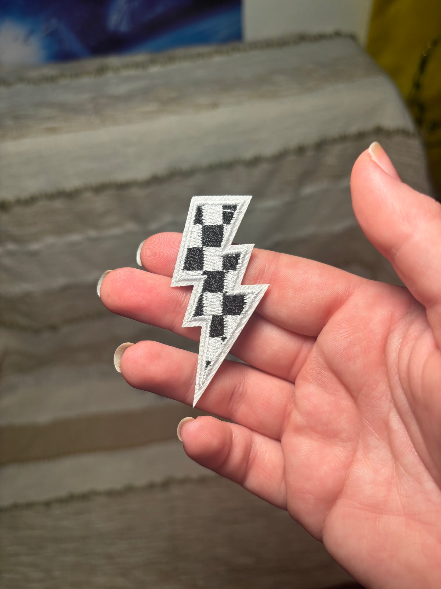Black & White Checkered Lightning Bolt Patches