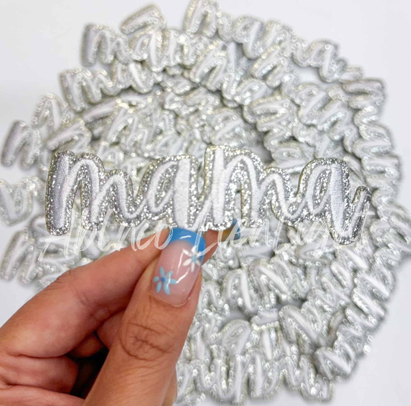 Mama white cursive patch