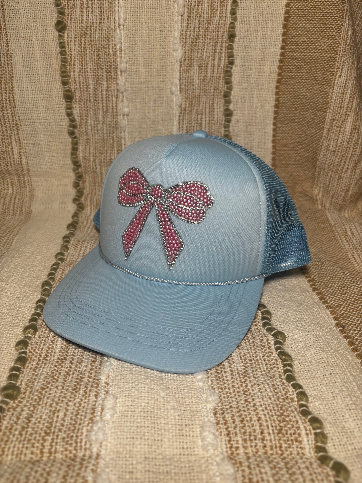 Rhinestone Bow Mesh Back Trucker Hat