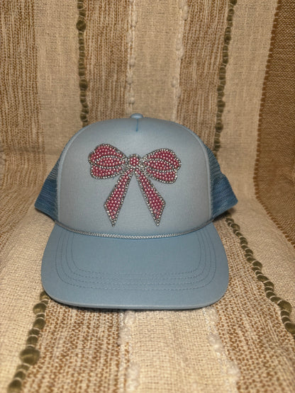 Rhinestone Bow Mesh Back Trucker Hat