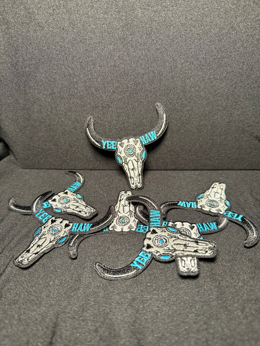 Turquoise Yeehaw  Cow Skull Patch