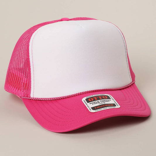 Hot pink and white trucker hat
