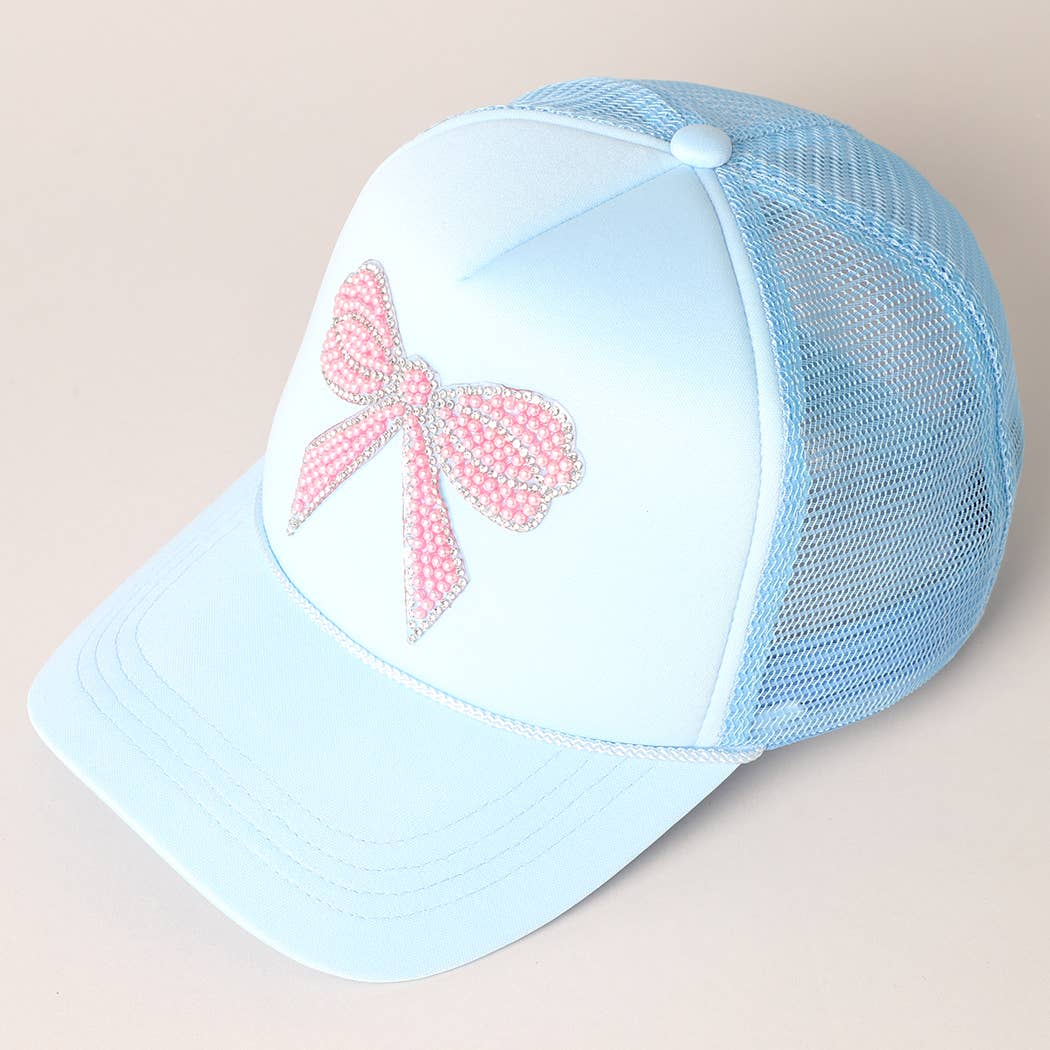 Rhinestone Bow Mesh Back Trucker Hat